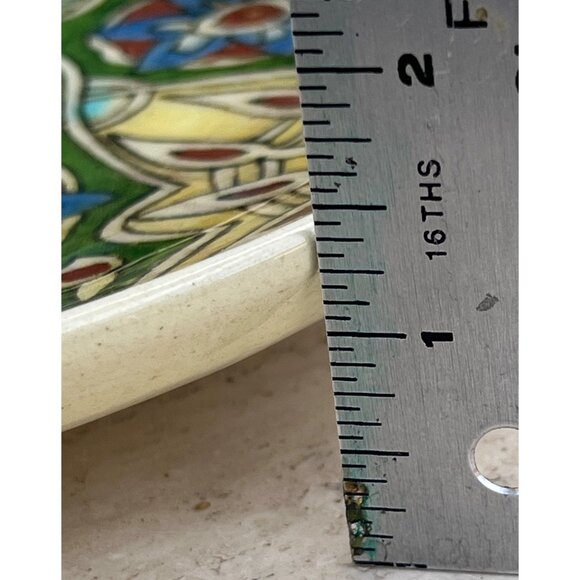 Ceramic Plate Hand Painted Floral Geometric Green Blue Yellow Red Colors 10.25”D - Picture 10 of 10